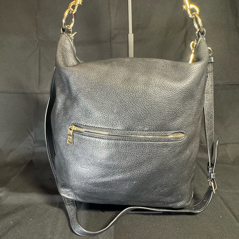 Coach Black Leather Shoulder Bag with Gold Accents - Picture 9 of 12